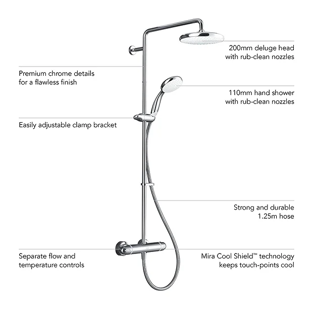 Mira Sh Mira Coda Pro ERD Thermostatic Bar Shower Mixer - Chrome 5 Mira Sh Mira Coda Pro ERD Thermostatic Bar Shower Mixer - Chrome - Image 3