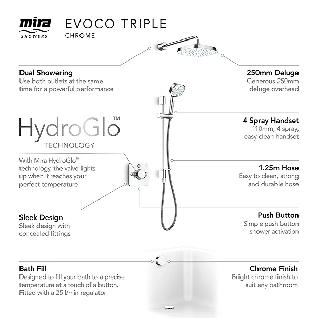 Mira Sh Mira Evoco Triple Outlet Chrome Thermostatic Mixer Shower With Bathfill 3 Mira Sh Mira Evoco Triple Outlet Chrome Thermostatic Mixer Shower With Bathfill