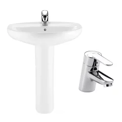 Roca Laura 560mm 1TH Basin With Full Pedestal + Victoria Basin Tap Pack -Shower Baths Discount 32810001 l