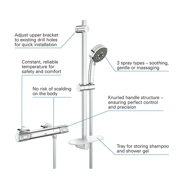Grohe Precision Feel Thermostatic Shower Mixer 1/2" With Shower Set 5 Grohe Precision Feel Thermostatic Shower Mixer 1/2" With Shower Set - Image 3