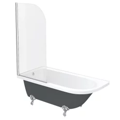 Victorian Plumbing Appleby Grey 1700 Roll Top Shower Bath With Screen + Chrome Leg Set -Shower Baths Discount a17bsrgry d1