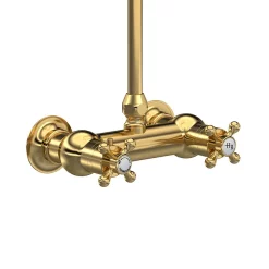 Hudson Reed Brushed Brass Thermostatic Shower Valve With Rigid Riser & Fixed Head -Shower Baths Discount a8118 d1