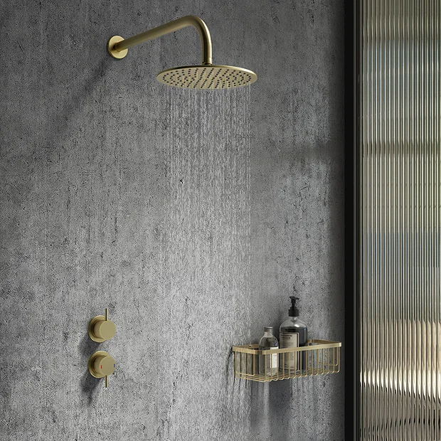 Arezzo Brushed Brass Concealed Individual Stop Tap + Thermostatic Control Valve With Wall Mounted Shower Head 8 Arezzo Brushed Brass Concealed Individual Stop Tap + Thermostatic Control Valve With Wall Mounted Shower Head - Image 6