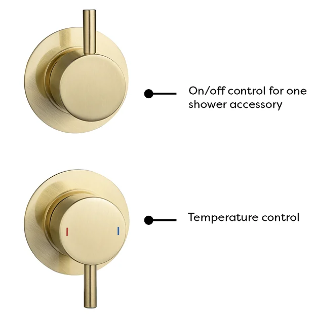 Arezzo Brushed Brass Concealed Individual Stop Tap + Thermostatic Control Valve With Wall Mounted Shower Head 3 Arezzo Brushed Brass Concealed Individual Stop Tap + Thermostatic Control Valve With Wall Mounted Shower Head