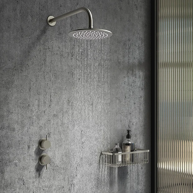Arezzo Gunmetal Grey Concealed Individual Stop Tap + Thermostatic Control Valve With Wall Mounted Shower Head 4 Arezzo Gunmetal Grey Concealed Individual Stop Tap + Thermostatic Control Valve With Wall Mounted Shower Head - Image 2