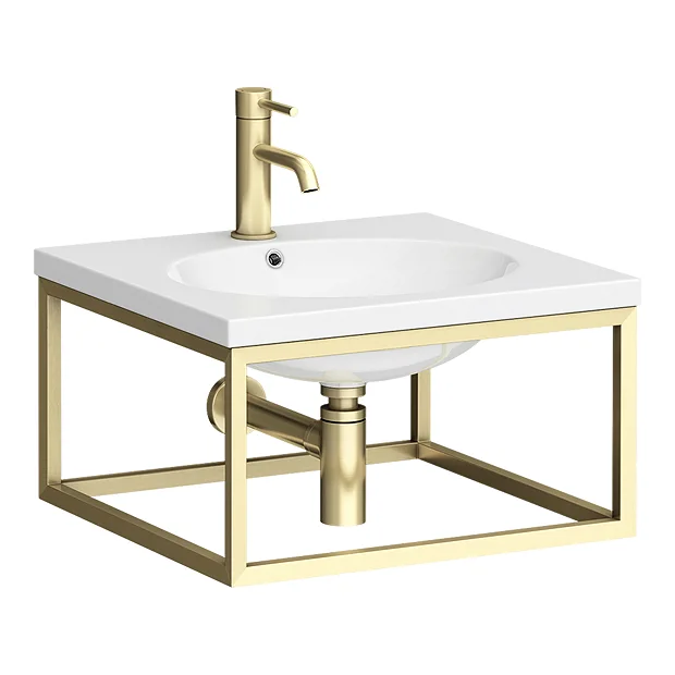 Arezzo 500 Wall Hung Basin With Brushed Brass Towel Rail Frame 4 Arezzo 500 Wall Hung Basin With Brushed Brass Towel Rail Frame - Image 2