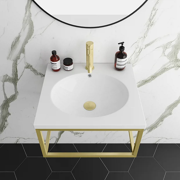 Arezzo 500 Wall Hung Basin With Brushed Brass Towel Rail Frame 3 Arezzo 500 Wall Hung Basin With Brushed Brass Towel Rail Frame