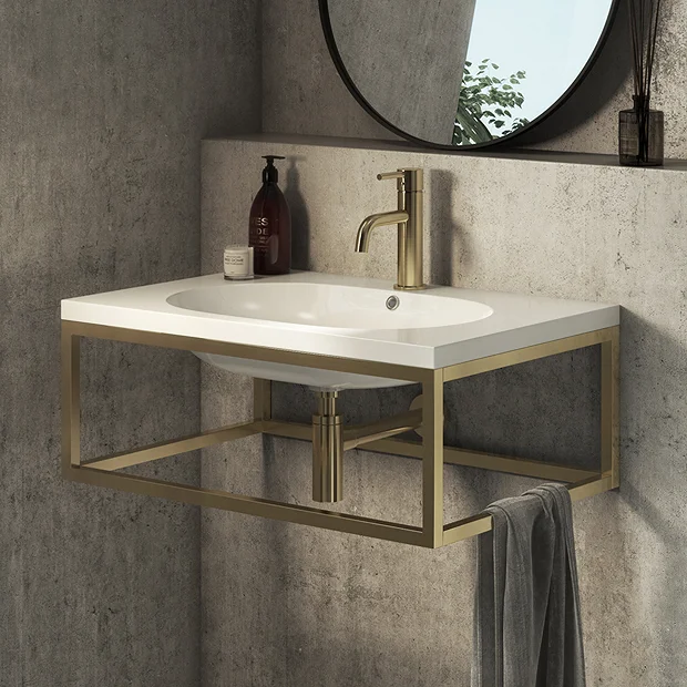 Arezzo 700 Wall Hung Basin With Brushed Brass Towel Rail Frame 4 Arezzo 700 Wall Hung Basin With Brushed Brass Towel Rail Frame - Image 2