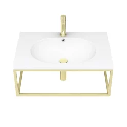Arezzo 700 Wall Hung Basin With Brushed Brass Towel Rail Frame 10 Arezzo 700 Wall Hung Basin With Brushed Brass Towel Rail Frame -Shower Baths Discount az7bbfrm n d1