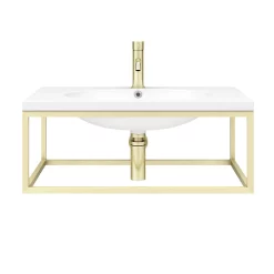 Arezzo 700 Wall Hung Basin With Brushed Brass Towel Rail Frame