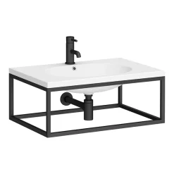 Arezzo 700 Wall Hung Basin With Matt Black Towel Rail Frame -Shower Baths Discount az7blkfrm d1n