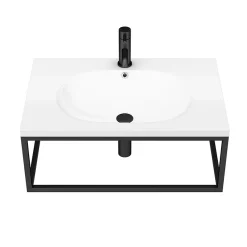 Arezzo 700 Wall Hung Basin With Matt Black Towel Rail Frame -Shower Baths Discount az7blkfrm d4