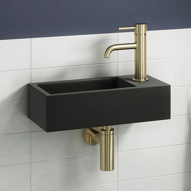 Arezzo 410 X 210mm Square Wall Hung Cloakroom Basin - Matt Black 4 Arezzo 410 X 210mm Square Wall Hung Cloakroom Basin - Matt Black - Image 2