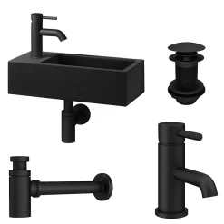Arezzo 410 X 210 Square Wall Hung Basin With Tap Package (Matt Black) -Shower Baths Discount az948dmbpk d1