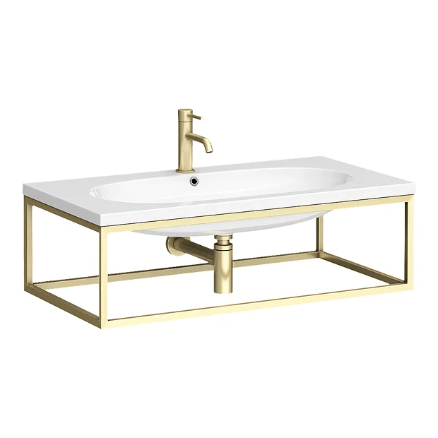 Arezzo 900 Wall Hung Basin With Brushed Brass Towel Rail Frame 4 Arezzo 900 Wall Hung Basin With Brushed Brass Towel Rail Frame - Image 2