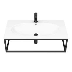 Arezzo 900 Wall Hung Basin With Matt Black Towel Rail Frame -Shower Baths Discount az9blkfrmd2