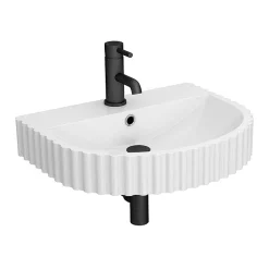 Arezzo D Shaped Fluted Wall Mounted Stone Resin Basin 1TH (554 X 437mm) 7 Arezzo D Shaped Fluted Wall Mounted Stone Resin Basin 1TH (554 X 437mm) -Shower Baths Discount azb223 detail1a