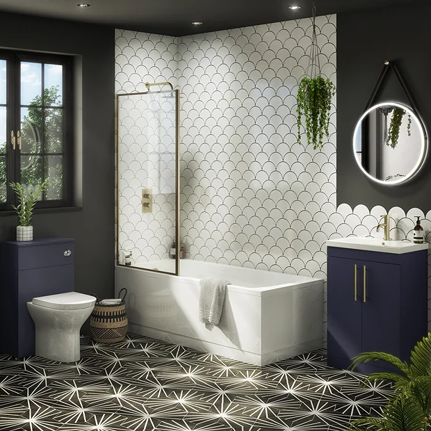 Arezzo Straight Square Shower Bath W. Brushed Brass Framed Fixed Screen 3 Arezzo Straight Square Shower Bath W. Brushed Brass Framed Fixed Screen