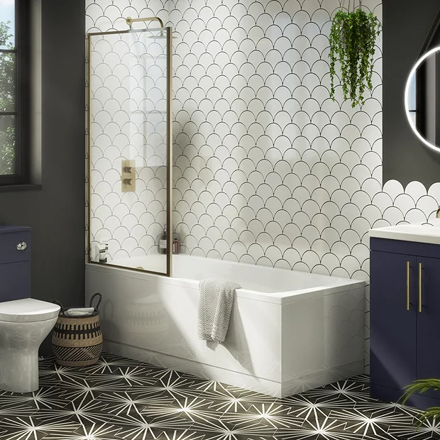 Arezzo Straight Square Shower Bath W. Brushed Brass Framed Fixed Screen 4 Arezzo Straight Square Shower Bath W. Brushed Brass Framed Fixed Screen - Image 2