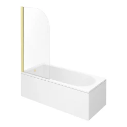 Arezzo Straight Round Shower Bath W. Brushed Brass Curved Top Pivot Screen -Shower Baths Discount azbbr d3