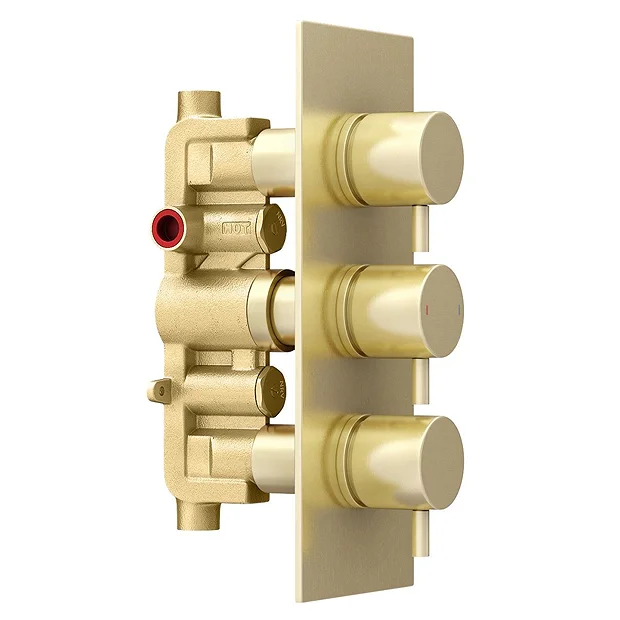 Arezzo Brushed Brass Round Thermostatic Shower Pack With 300mm Ceiling Mounted Head + Handset 3 Arezzo Brushed Brass Round Thermostatic Shower Pack With 300mm Ceiling Mounted Head + Handset