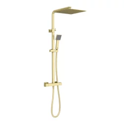 Arezzo Modern Square Thermostatic Shower (300 X 300mm Head - Brushed Brass) -Shower Baths Discount azbbsq3 detail02