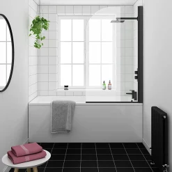 Arezzo Black Curved Top Straight Hinged Square Shower Bath