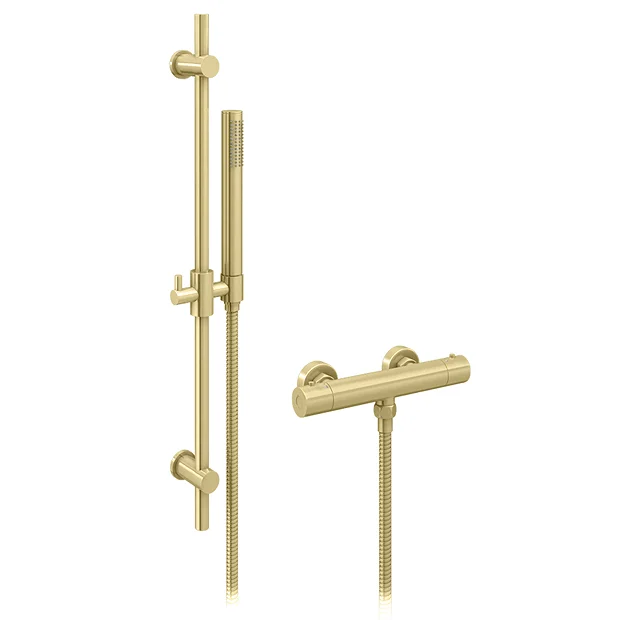 Arezzo Brushed Brass Round Bar Shower Valve Incl. Slide Rail Kit With Pencil Handset 8 Arezzo Brushed Brass Round Bar Shower Valve Incl. Slide Rail Kit With Pencil Handset - Image 6