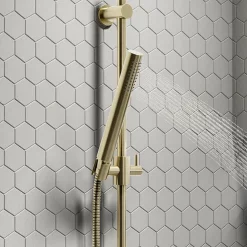 Arezzo Brushed Brass Round Bar Shower Valve Incl. Slide Rail Kit With Pencil Handset