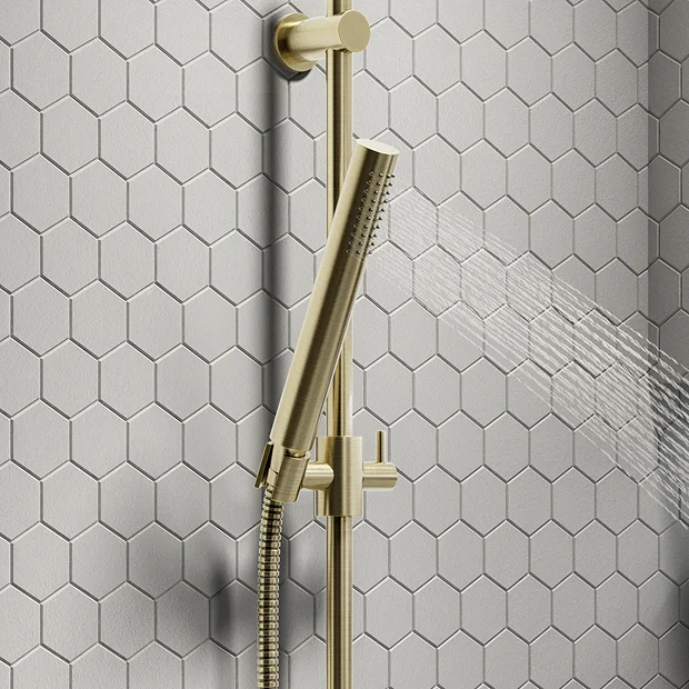 Arezzo Brushed Brass Round Bar Shower Valve Incl. Slide Rail Kit With Pencil Handset 3 Arezzo Brushed Brass Round Bar Shower Valve Incl. Slide Rail Kit With Pencil Handset