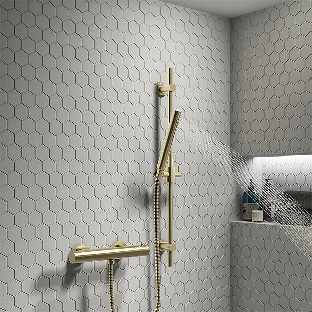 Arezzo Brushed Brass Round Bar Shower Valve Incl. Slide Rail Kit With Pencil Handset 4 Arezzo Brushed Brass Round Bar Shower Valve Incl. Slide Rail Kit With Pencil Handset - Image 2