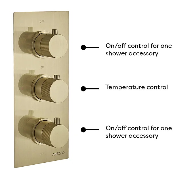 Arezzo Fluted Brushed Brass Round Thermostatic Shower Pack With Head + Handset 5 Arezzo Fluted Brushed Brass Round Thermostatic Shower Pack With Head + Handset - Image 3