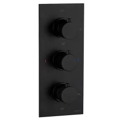 Arezzo Fluted Matt Black Round Thermostatic Shower Pack With Head + Handset -Shower Baths Discount azfr4mbpk d1