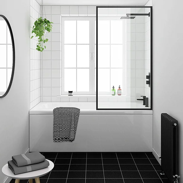Arezzo Black Framed Fixed Square Single Ended Shower Bath 3 Arezzo Black Framed Fixed Square Single Ended Shower Bath