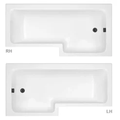 Arezzo Shower Bath - 1700mm L Shaped With Matt Black Grid Screen + Panel -Shower Baths Discount azgl17 new 1