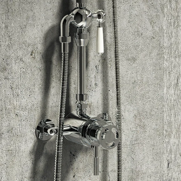 Arezzo Chrome Industrial Style Rigid Riser Kit With Diverter + Dual Exposed Shower Valve 8 Arezzo Chrome Industrial Style Rigid Riser Kit With Diverter + Dual Exposed Shower Valve - Image 6