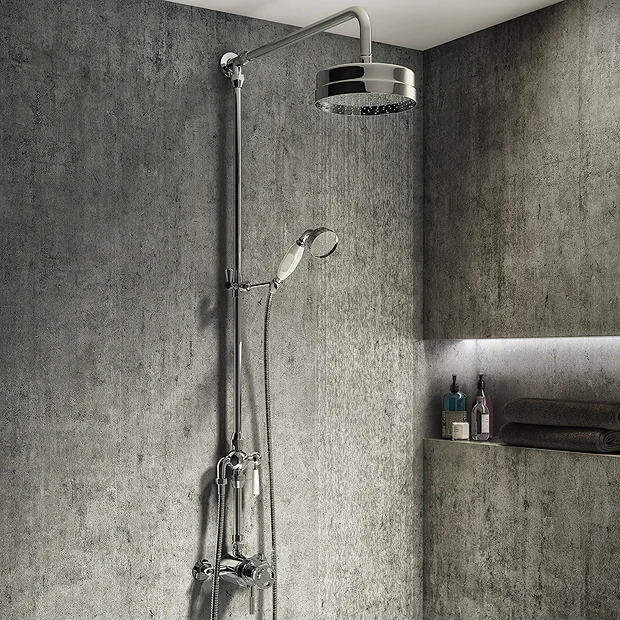 Arezzo Chrome Industrial Style Rigid Riser Kit With Diverter + Dual Exposed Shower Valve 4 Arezzo Chrome Industrial Style Rigid Riser Kit With Diverter + Dual Exposed Shower Valve - Image 2