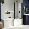 Arezzo Shower Bath - 1700mm L Shaped With Matt Black Screen + Panel -Shower Baths Discount azl17 n d3