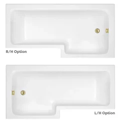 Arezzo Shower Bath - 1700mm L Shaped With Brushed Brass Screen + Panel -Shower Baths Discount azl17bbd1