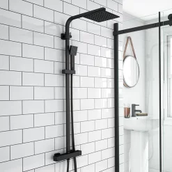 Arezzo Square Matt Black Shower Bath + Exposed Shower Pack (1700 L Shaped With Screen + Panel) 10 Arezzo Square Matt Black Shower Bath + Exposed Shower Pack (1700 L Shaped With Screen + Panel) -Shower Baths Discount azl17pak d2