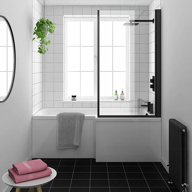 Arezzo Square Matt Black Shower Bath + Exposed Shower Pack (1700 L Shaped With Screen + Panel) 7 Arezzo Square Matt Black Shower Bath + Exposed Shower Pack (1700 L Shaped With Screen + Panel) - Image 5