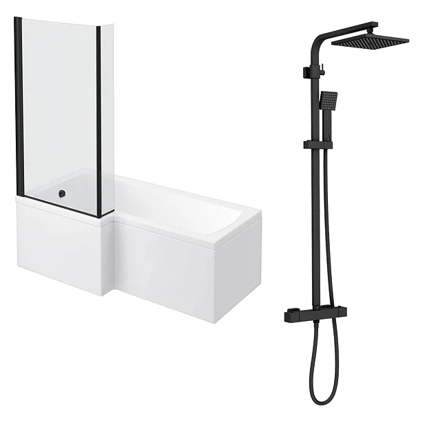Arezzo Square Matt Black Shower Bath + Exposed Shower Pack (1700 L Shaped With Screen + Panel) 4 Arezzo Square Matt Black Shower Bath + Exposed Shower Pack (1700 L Shaped With Screen + Panel) - Image 2