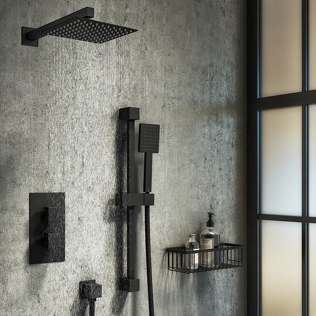 Arezzo Matt Black Square Thermostatic Shower Pack Incl. Wall Mounted Head + Slider Rail Kit 4 Arezzo Matt Black Square Thermostatic Shower Pack Incl. Wall Mounted Head + Slider Rail Kit - Image 2