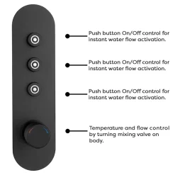 Arezzo Matt Black Industrial Style Push Button Shower Valve With Diverter, Handset, Fixed Shower Head + 4 Body Jets -Shower Baths Discount azpb03rmbpk d1