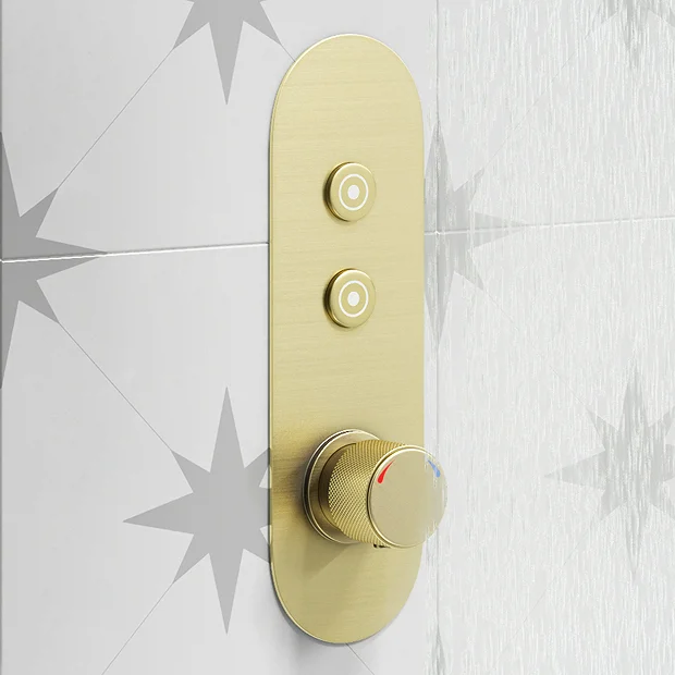 Arezzo Brushed Brass Push-Button Shower With Handset + Rainfall Shower Head 5 Arezzo Brushed Brass Push-Button Shower With Handset + Rainfall Shower Head - Image 3