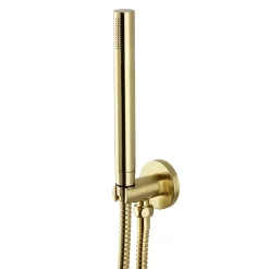 Arezzo Brushed Brass Push-Button Shower With Handset + Rainfall Shower Head