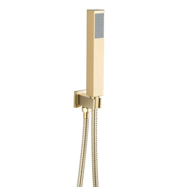 Arezzo Square Brushed Brass Push-Button Shower With Handset + 200mm Rainfall Shower Head 6 Arezzo Square Brushed Brass Push-Button Shower With Handset + 200mm Rainfall Shower Head - Image 4