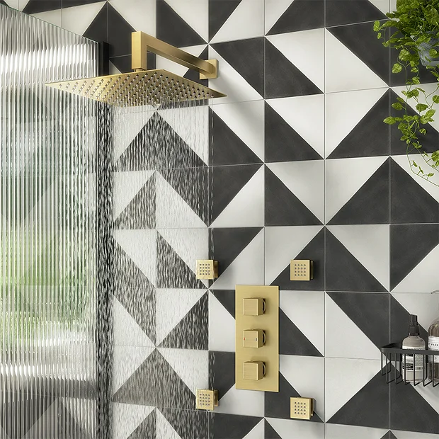 Arezzo Brushed Brass Square Shower System (Valve With Fixed Shower Head + 4 Body Jets) 4 Arezzo Brushed Brass Square Shower System (Valve With Fixed Shower Head + 4 Body Jets) - Image 2