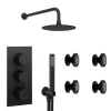 Arezzo Matt Black Round Concealed Triple Shower Valve With Diverter, Handset, Fixed Shower Head + 4 Body Jets -Shower Baths Discount azrdsv38hb d7