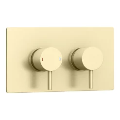 Arezzo Brushed Brass Round Shower System With Diverter, Fixed Shower Head + 4 Body Jets
